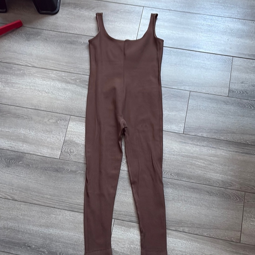 MM163 SHEIN Brown Jumpsuit with Full-Length Legs and Tank-Style Straps